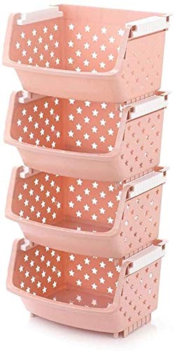 Carrito organizador de cocina rosa con ruedas y cestas de almacenamiento