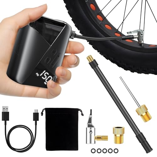NAYAINOVA Mini insuflador de bicicletas elétrico, 150 PSI, mini bomba de ar bicicleta elétrica para válvula Schrader e presta, insuflador elétrico bicicleta portátil, bomba elétrica bicicleta