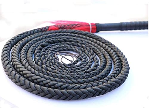 Látigo largo totalmente hecho a mano y duradero de cuero genuino negro látigo de toro, lujoso látigo trenzado de caballo, perfecto para el ganado de trabajo o el agrietamiento del látigo deportivo
