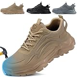 KGJIANDA Steel Toe Shoes for Men Work Shoes Men Steel Toe Shoe for Construction Breathable Anti Smash Sneakers for Warehouse Lightweight Safety Indestructible Sneakers for Industrial Brown