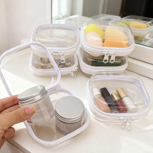 Estojo rígido transparente com zíper, bolsa de maquiagem, estojos transparentes para lanches, caixa organizadora de armazenamento de plástico para viagens (10 x 10 x 5 cm)