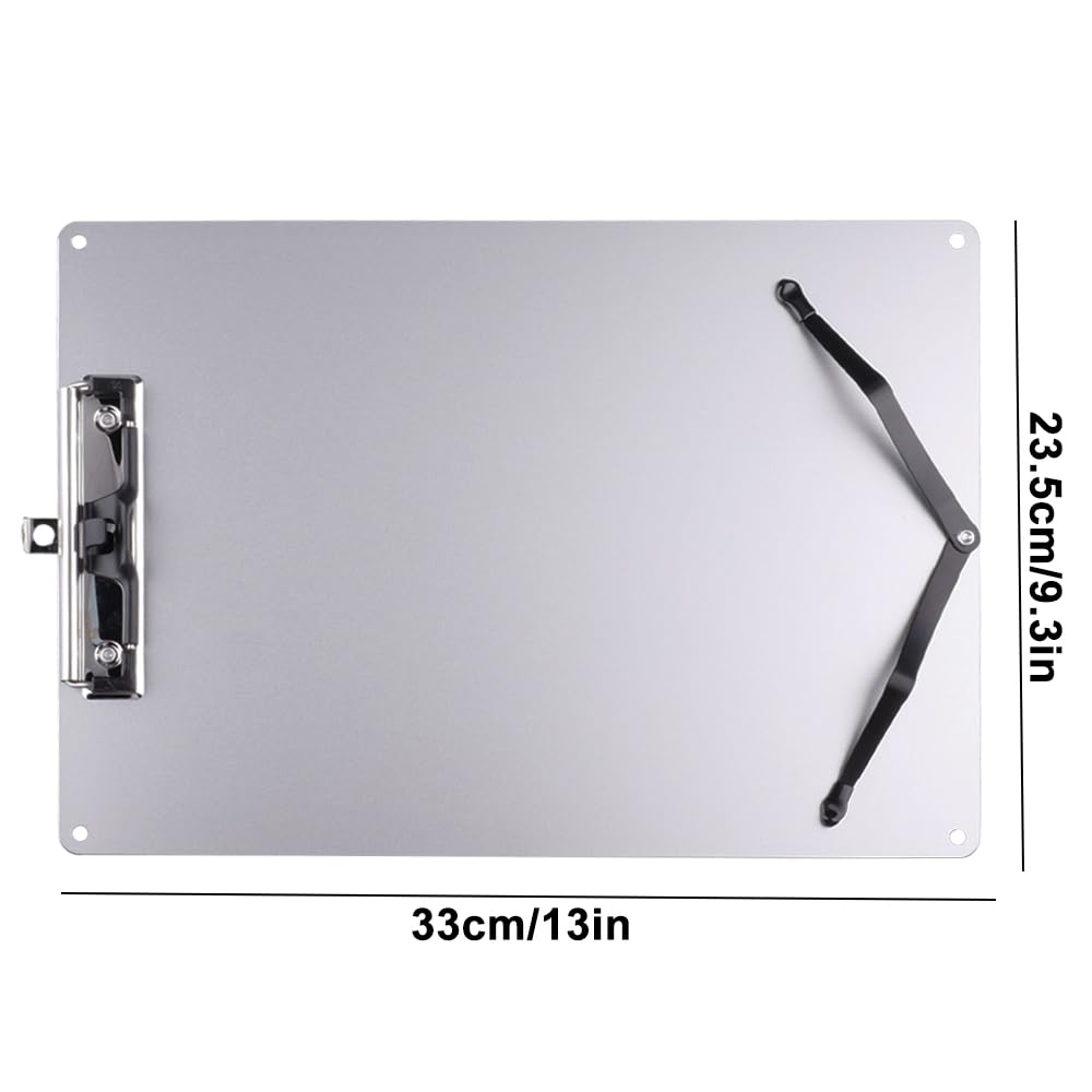 Portapapeles A4, portapapeles de aluminio con correa ajustable para el hombro de 160 cm, ideal para talleres, obras, viajes de negocios y viajes, plateado (33,5 x 24 cm)