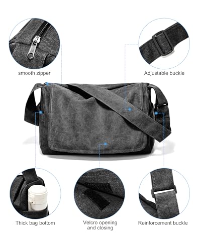 VENATIN Umhängetaschen Herren aus Canvas,Vintage Canvas Messenger Bag,Laptoptasche 15.6 Zoll für Arbeit Arbeitstasche,Schwarz