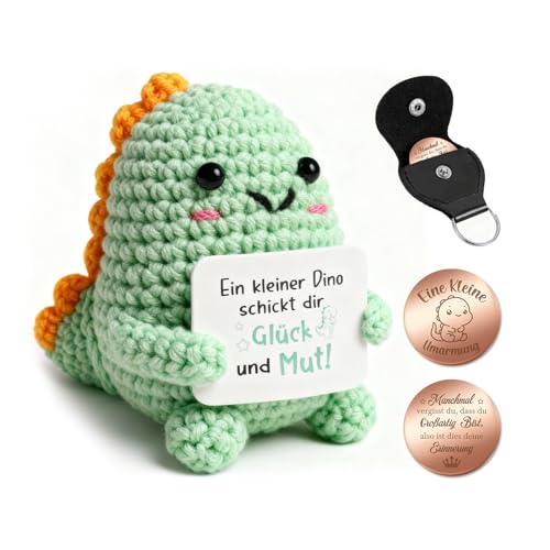 Giftota Pocket Hug Dinosaurier - Handgehäkelte Puppe mit Glücksmünze &