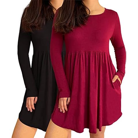 3KB Women's Long Sleeve Dress- 2 Pack Black and Wine- Small Cover