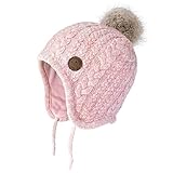 Somaler Toddler Baby Boys Girls Winter Hat Kids Ear Flap Warm Fleece Lined Knit Beanie Fur Pom Hat