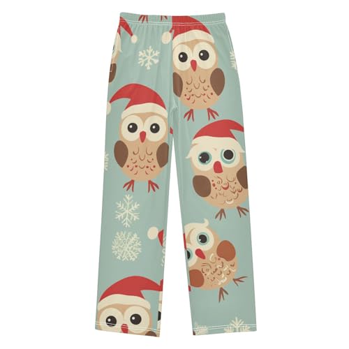 Xmas Owls Snow Boys Long Pants Soft Trousers Elastic Waist Kids Lounge Bottoms with Pockets S-XL