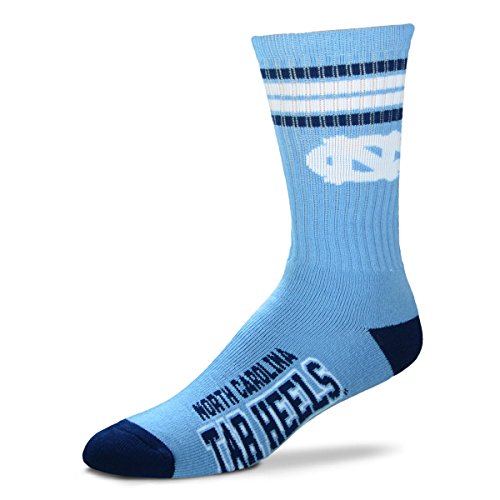 For Bare Feet Mens NCAA 4 Stripe Deuce Crew Socks, North Carolina Tar Heels, Medium (5-10)