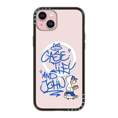 CASETiFY �R���p�N�g iPhone 15 Plus �P�[�X [MagSafe�Ή�/���^ �y��/�ϏՌ�] - CASETiFY AND JOHN (graffiti) - �u���b�N