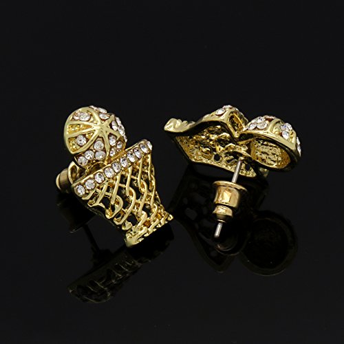 L2Jk 14K Gold Plated Plated Cz Basketball Hip Hop Earrings 19Mm X 15Mm Bg001 #TOP2