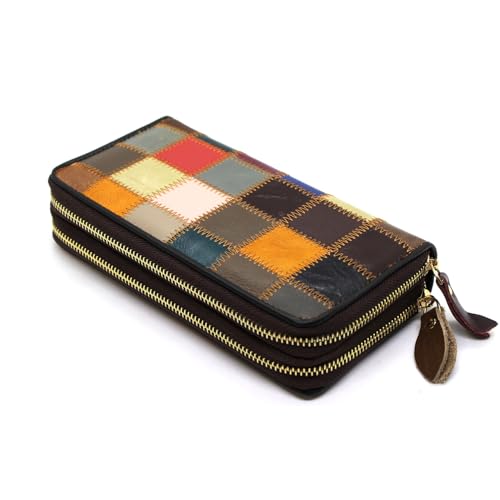 BOGACI Cartera multicolor para mujer niña de 100% piel auténtica capacidad elegante espaciosa amplia con cremallera muchos compartimentos de moda en oferta idea regalo, Fantasía 1, Grande con 2 zip,