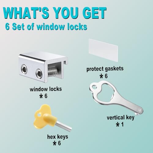Window Locks for Sliding Windows(6 Sets)-Sliding Window Security Lock with Keys-Window Locks for Up and Down Windows-Easy Installation Without Drilling-Adjustable Aluminum Sliding Door Lock(Silver) by Kekele Baby - Image 8