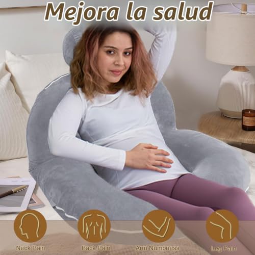 Miniatura 5 de Almohada De Lectura Para Cama Y Sofá, Grande Cojín De Respaldo Con Cuello Desmontable, Cojín Con Respaldo Apoyo Lumbar, Almohada De Confort Para Adultos, Almohada De Apoyo Para Leer Relajarse Grey