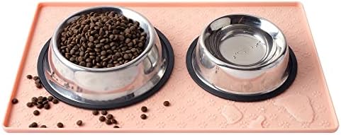 Coomazy Dog Bowl Mat, Sillicone Waterproof Pet Feeding Placement Tray to Stop Cat Food Spills and Water Messes Out to Floor (L: 23.6x15.7in, Grey)