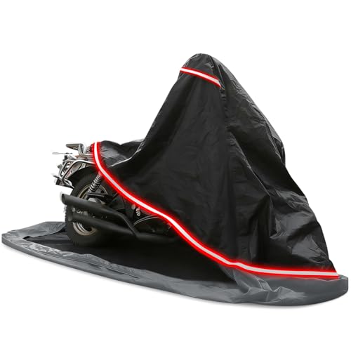 AUTOLION Full Enclosed Motorcycle Cover,Waterproof for Outdoor & Indoor Storage, 600D Heavy Duty with Reflective Strips, Fits Scooters & Touring Motorcycles up to Length 108\" x 45\" x 59\" Black&Gray - Thumbnail 2