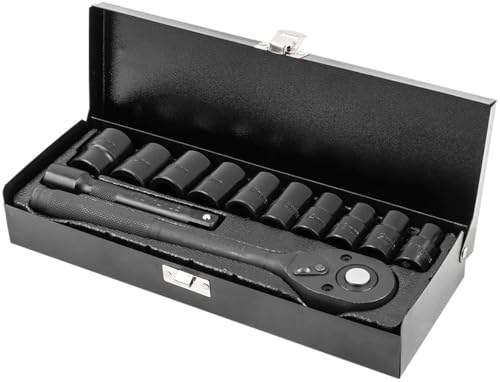Image of ROCKFORCE 12-Piece Impact Socket Set with Ratchet Handle & Extension Bar | 1 /2 Inch Drive Heavy Duty CR-MO Socket Tool Kit