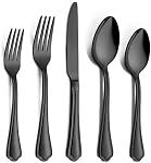 40-Piece Silverware Set, E-far Stainless Steel Flatware Cutlery Set Service for 8, Metal Tableware Eating Utensil Set, Dinner Knives/Forks/Spoons, Scalloped Edge & Mirror Polished - Dishwasher Safe