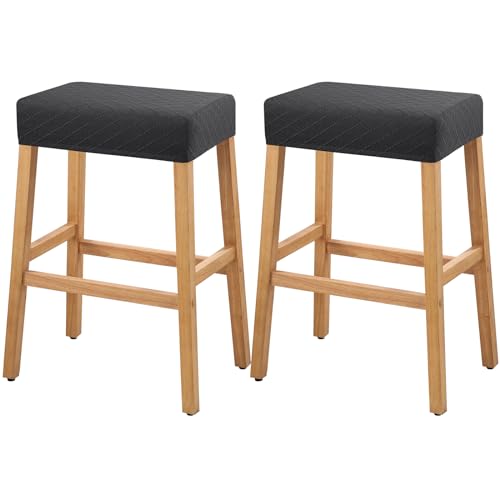 Image of YISUN Stool Covers Rectangle - 2 Pack Stretch Waterproof Saddle Seat Cover Counter Bar Stools Bar Chairs Covers Kitchen Island Chairs Cushion Protector
