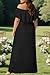 Women Plus Size Dresses for Wedding Guest Black Summer Off The Shoulder Maxi Ruffle Side Split Fit Flare Dress Pockets