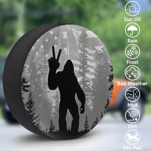 Image of Spare Tire Cover Bigfoot American Flag Wheel Covers Protectors Waterproof Dust-Proof Universal Fit Trailer, RV, SUV and Many Vehicle (14 inch for tire Diameter 25.59 inch-27.16 inch)