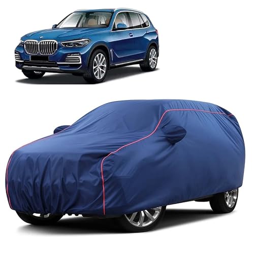 Image of Sulfar 100% Water Resistant Car Body Cover Compatible with Mirror for BMW X5 (Triple Stitched, Full Bottom Elastic, Blue Taffeta with Red Piping)