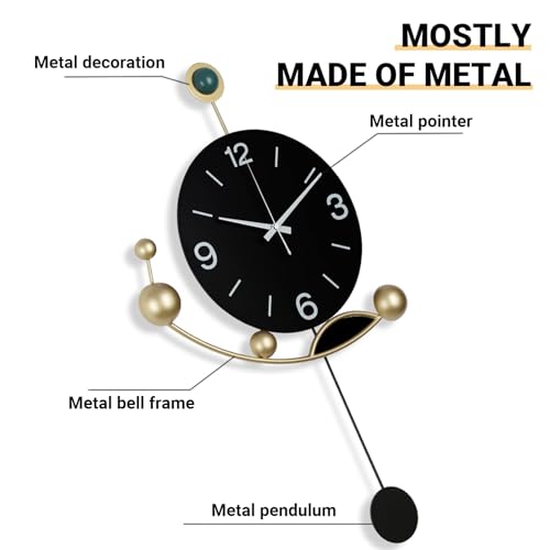 Horloge murale décorative en métal avec pendule autonome qui fonctionne à piles
