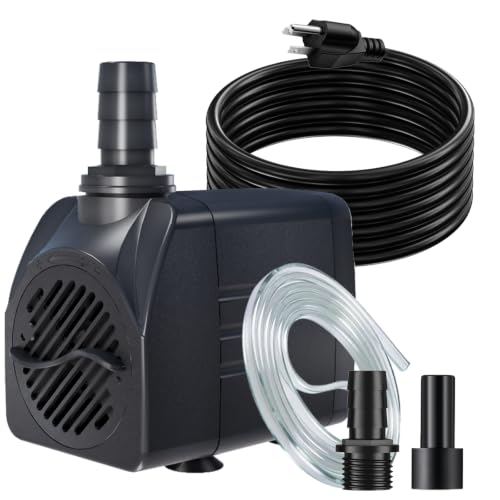 Pitjeck 200GPH 16W Submersible Water Pump, 10ft Power Cord & Wire hose