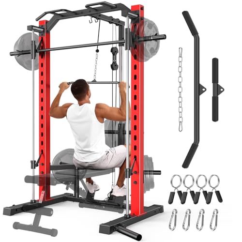 OPPSDECOR Smith Machine Power Rack for Home Gym - All-in-One Power Cage Squat Rack with LAT Pulldown, Cable Machine & Barbell Bar - Multi-Functional Strength Training Equipment
