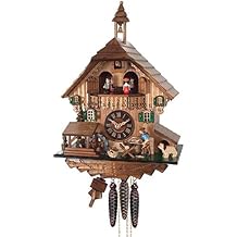 One Day Musical Cuckoo Clock Cottage with Man Sawing Wood, Waterwheel and Dancers