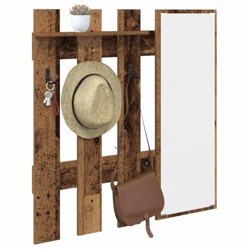 vidaXL Perchero de Pared con Espejo Madera Vieja 100 x 10 x 100 cm, Perchero Rectangular Moderno, almacén Interior, Organizador Minimalista, solución para Ahorrar Espacio en la Entrada