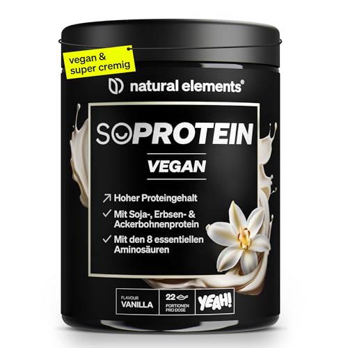 natural elements SoProtein Vegan Vanilla – veganes Proteinpulver – 660g – 22 Portionen – 23g Protein pro Portion – ideal zum Muskelaufbau, perfekte Löslichkeit – laborgeprüfte Qualität