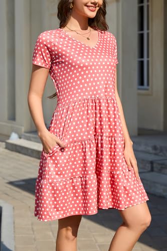 Image of nclook Womens Summer Casual Dress Sweet Cute V Neck Mini Dress with Pocket Short Sleeve