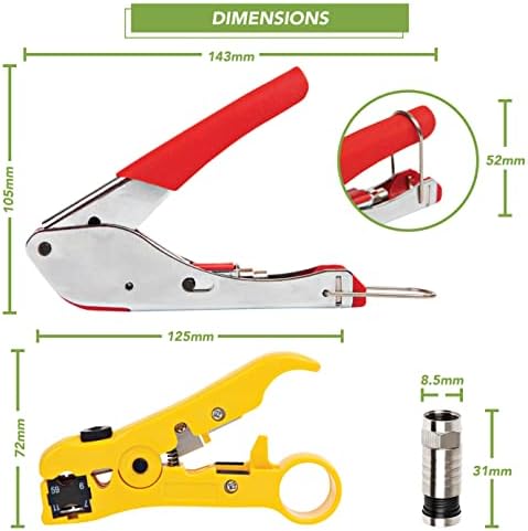 BLOSTM Coax Cable Crimping Tool Set - Cable Stripper Tool, F Connector Compression Tool, Coaxial Cable Connectors 20 x F Connectors (for RG6 Cable & Cable TV) - 22PCS