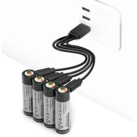 Keeppower USB Rechargeable Li-ion AA Batteries 3390mWh Double A Protected Lithium Battery 1.5V 2260mAh High Capacity Fast Charge Included with a 4-in-1 Charging Cable (Pack of 4) Cover