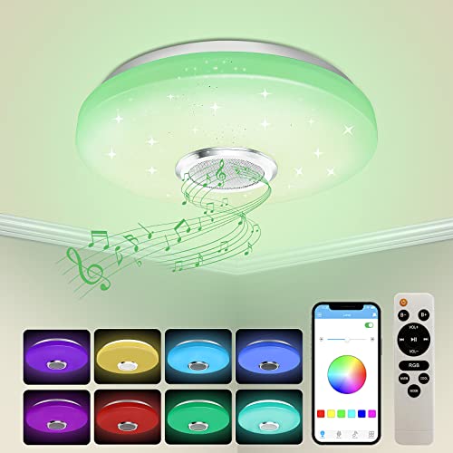 Plafonnier LED 36W Dimmable,Haut-parleur Bluetooth, Lumière avec Télécommande/App Contrôle, Changement de Couleur RGB,Lampe de Plafond pour Cuisine,Chambre,Salle de Bain,Salon, D'Enfants Ø30cm