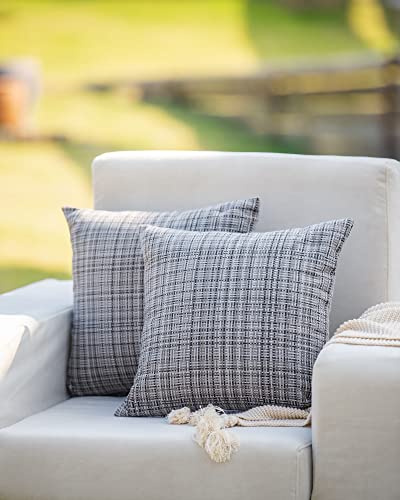 HPUK Farmhouse Outdoor Waterproof Throw Pillow Covers Pack of 2, 18x18 Inch Decorative Garden Cushion Covers for Patio Tent Balcony Bench Tent Couch Sofa, Solid Accent Pillow Covers, Grey