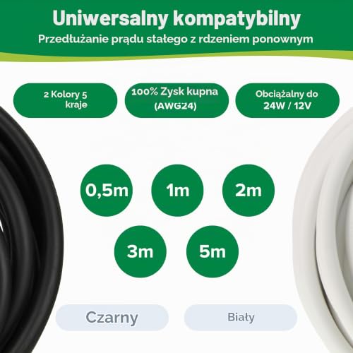 InLine - Przedłużacz DC, uniwersalny zasilacz sieciowy przedłużacz do taśm LED, kamer monitorujących, drukarek, routerów, przełączników i wielu innych, wtyk DC 5,5 x 2,1 mm, biały, 5 m