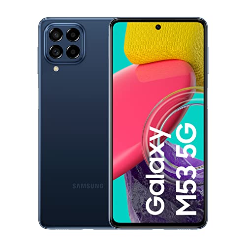 Samsung Galaxy M53 5G - 携帯電話、Android スマートフォン、8 GB RAM、128 GB ストレージ、ブルー (スペイン語版)