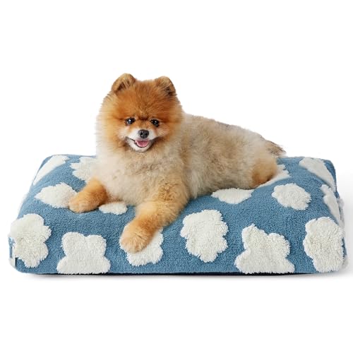LE SURE Cute Small Dog Bed-Thick Shredded Chopped Foam Pet Puppy Bed Indoor with Removable Washable Cover, Modern Fuzzy Plush & Anti Slip Bottom, Blue