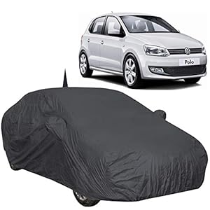 The Autostory 190 Taffeta Water Resistant Car Body Cover Compatible with Volkswagen Polo with Mirror & Antenna Pockets (Grey/Navy Blue)