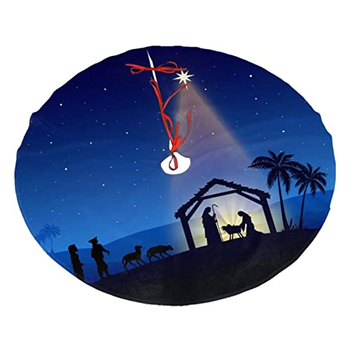 Juhucc BLACK-248 Holy Blue Star Christmas Nativity Scene Christmas Tree Skirt 36In cover