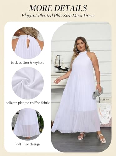 Image of Aro Lora Womens Casual Sleeveless Plus Size Chiffon Halter Neck Pleated Loose Long Maxi Dress