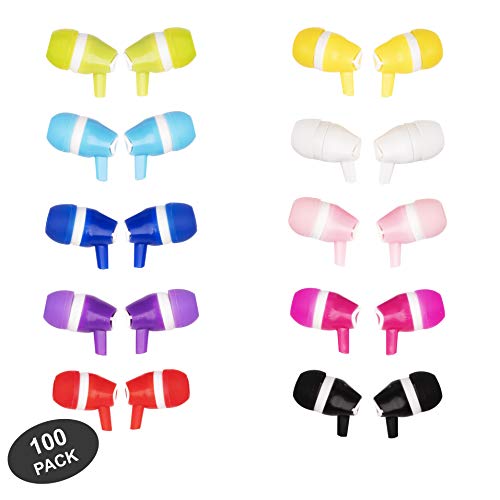 JustJamz Bubbles Colorful Earbud Headphones in Bulk 3.5mm Earbuds for Kids and Adults Assorted Colors, 100 Packs
