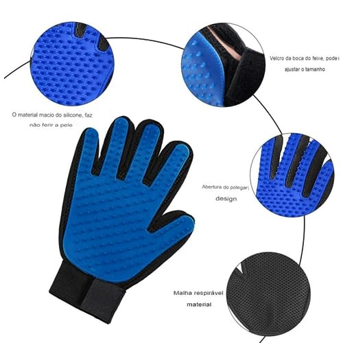 Luva Massageadora e Removedora de Pelos Para Cães e Gatos Magnetica Premium (Azul)