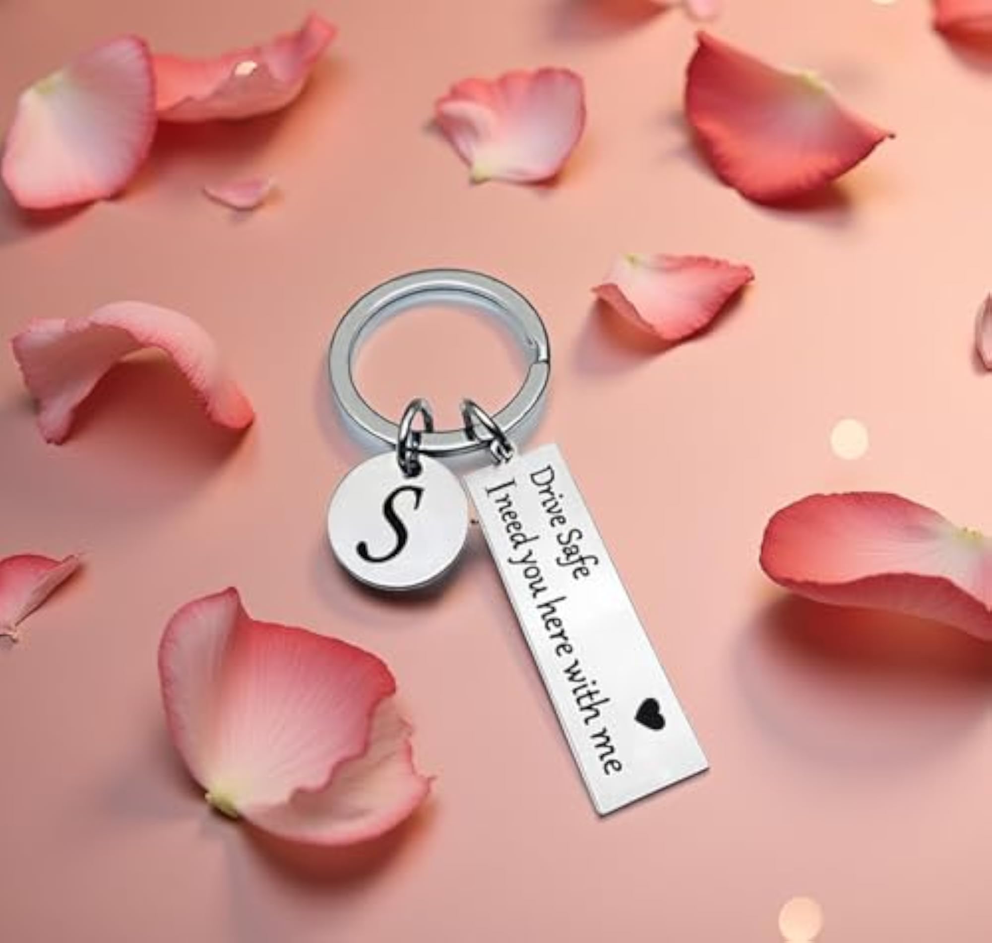 S Letter Drive Safe Keychain, Engraved Stainless Steel