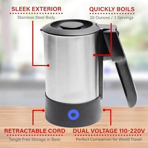 Tetera eléctrica de viaje acero inoxidable 20 oz miniatura 2