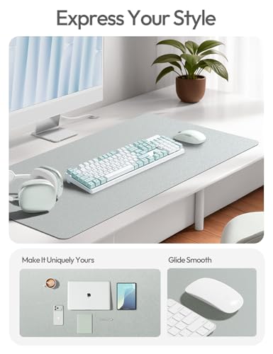 Image of YSAGi Leather Desk Pad Protector, Office Desk Mat, Large Mouse Pad, Non-Slip PU Leather Desk Blotter, Laptop Desk Pad, Waterproof Desk Writing Pad for Office and Home (Silver, 31.5 inch x 15.8 inch)