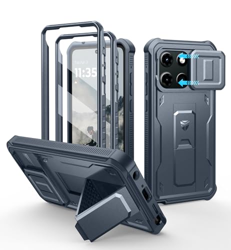 Dexnor for Motorola Moto G Stylus-5G-2025 Case, [2 Front Frame] [Built-in Magnetic Slide Camera Cover] Heavy Duty Protection Shockproof Cover Case with Screen Protector Kickstand, 6.7 inch Navy Blue