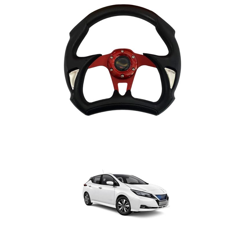 Image of Universal Racing Steering Wheel, 6 Bolt Anti-Slip Leather and Aluminum Gaming Steering Wheel with Horn Button for Car Sports Racing Steering Wheel (Red) Comfortable With LEA-F EV