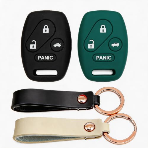 TyranCoupe 2Pcs Silicone Key Fob Cover for Accord Civic SI CR-V Pilot Element 2003-2015 OEM KR55WK49308 Non Flip Key Protector (Black/Green)